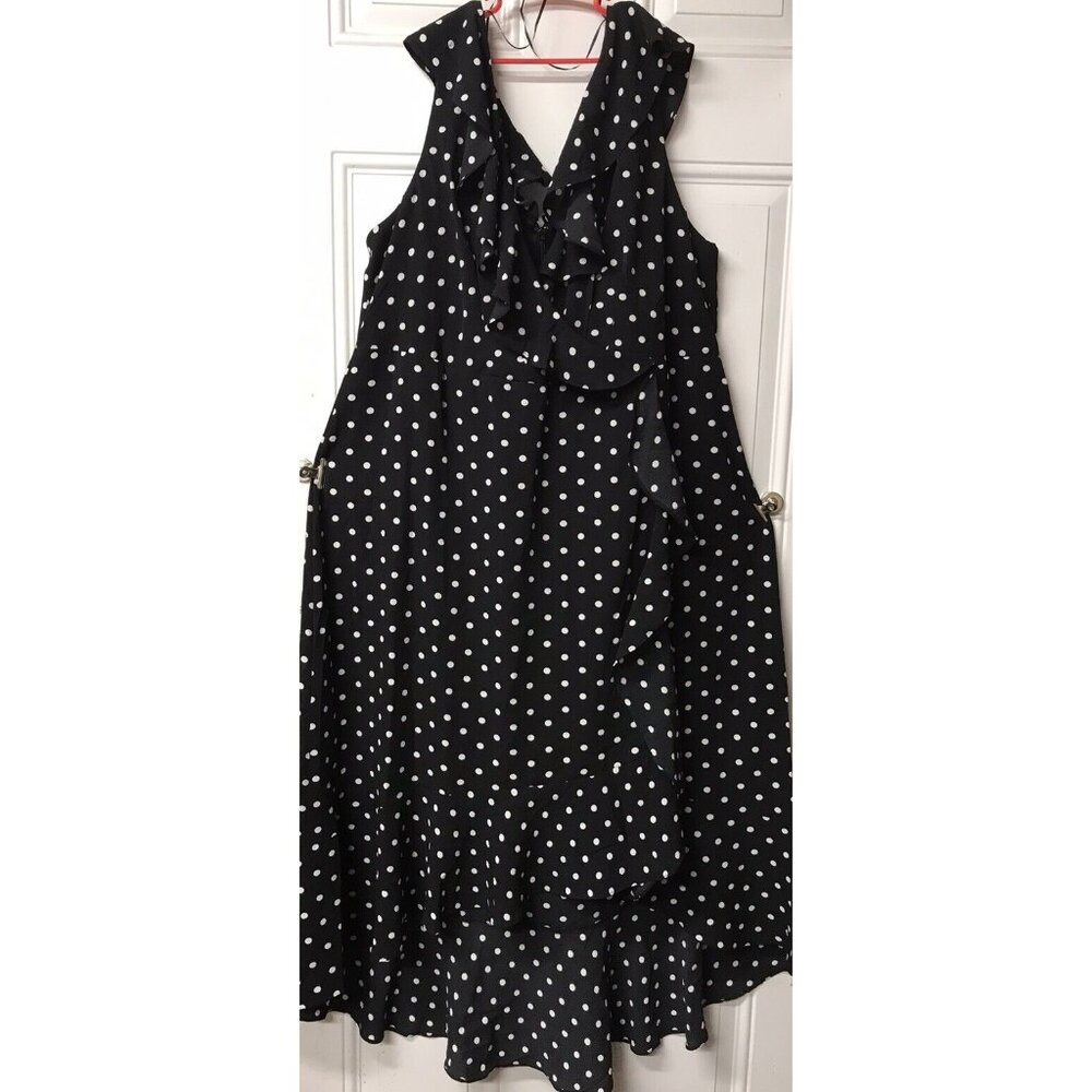 NWT NOS $150 New Michel Studio Plus Black white polka dot ruffle Spring Dress